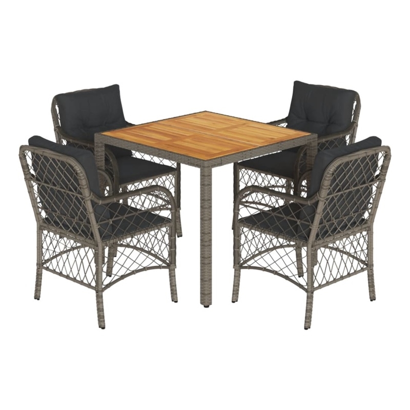 Bowery Hill Contemporary 5 Piece Poly Rattan Garden Dining Set in Gray