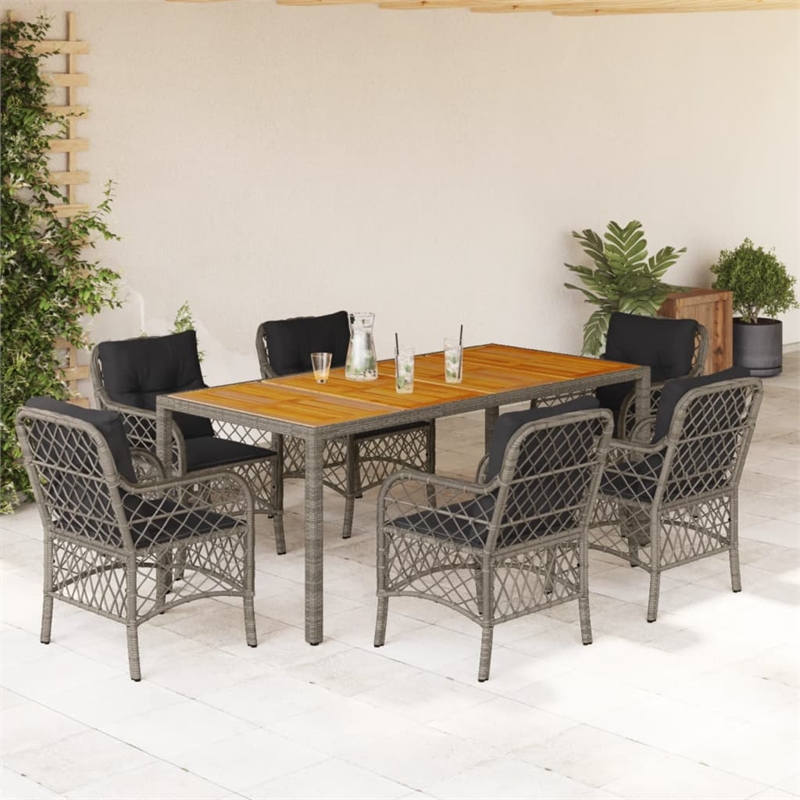 Bowery Hill Contemporary 7 Piece Poly Rattan Garden Dining Set in Gray
