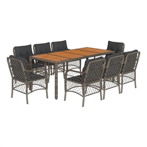 Bowery Hill Contemporary 9 Piece Rattan Garden Dining Set in Gray