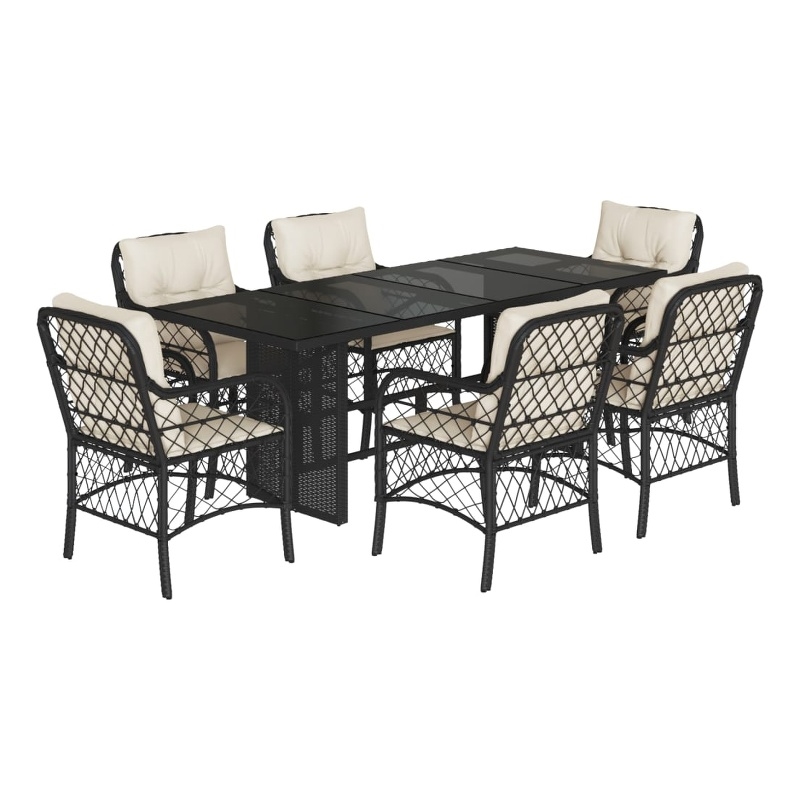 Bowery Hill Contemporary 7 Piece Poly Rattan Garden Dining Set in Black