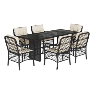Bowery Hill Contemporary 7 Piece Poly Rattan Garden Dining Set in Black