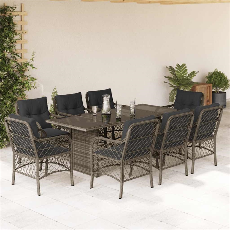 Bowery Hill Contemporary 9 Piece Poly Rattan Garden Dining Set in Gray