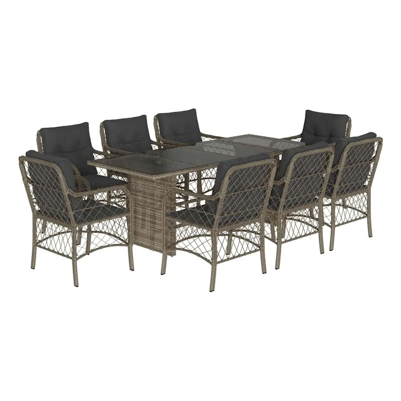 Bowery Hill Contemporary 9 Piece Poly Rattan Garden Dining Set in Gray