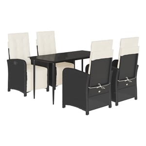 Bowery Hill 5 Piece Poly Rattan Garden Dining Set in Black/Cream White