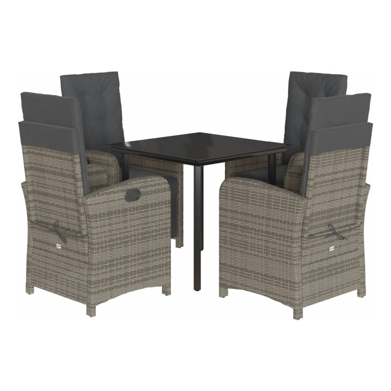 Bowery Hill Contemporary 5 Piece Poly Rattan Garden Dining Set in Gray