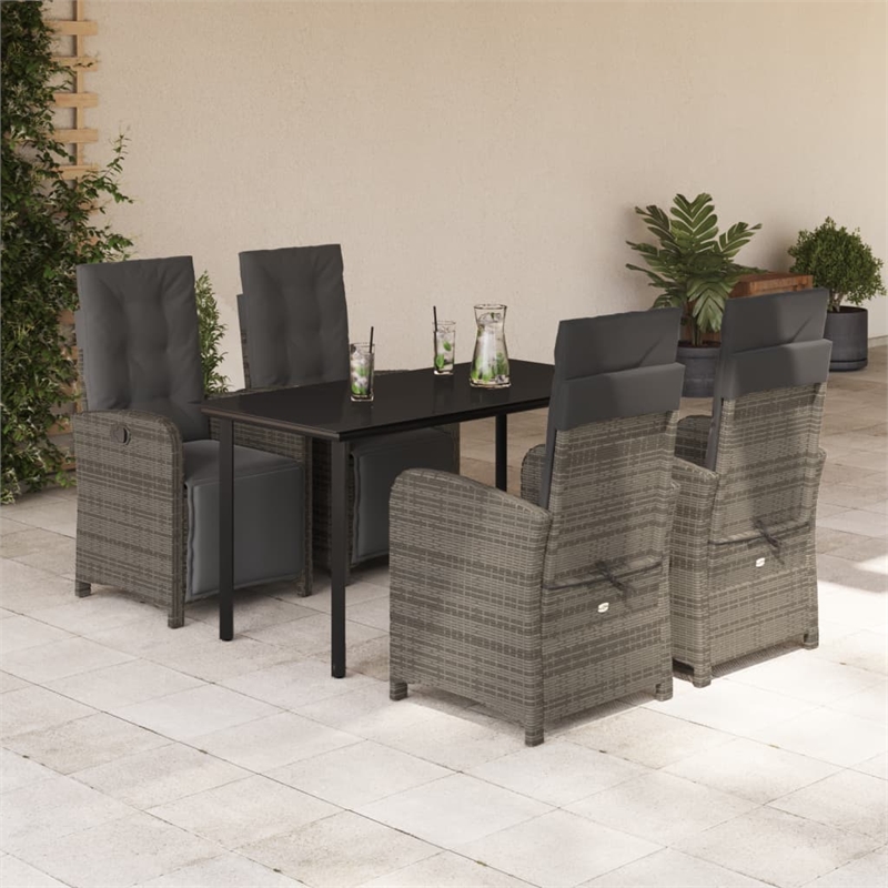 Bowery Hill Poly Rattan Garden Dining Set in Black/Dark Gray