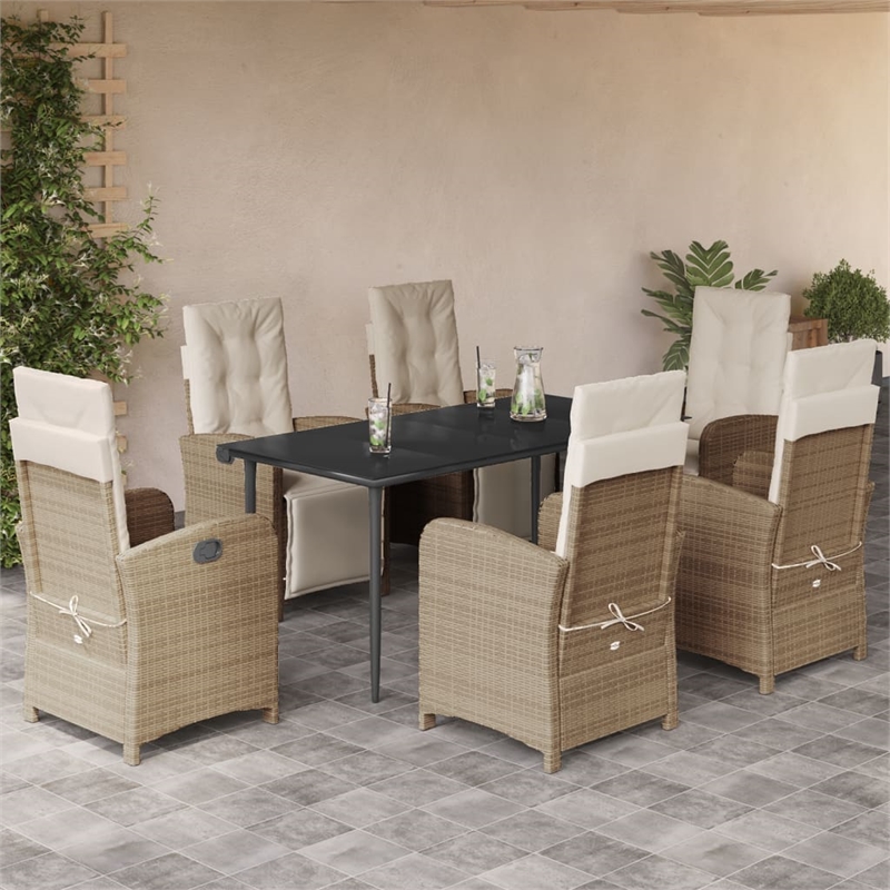 Bowery Hill Contemporary 7 Piece Rattan Garden Dining Set in Black