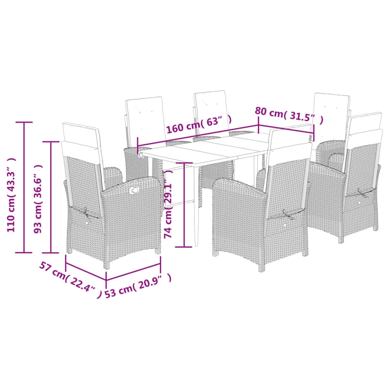 Bowery Hill Contemporary 7 Piece Rattan Garden Dining Set in Black