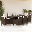 Bowery Hill Contemporary Rattan Garden Dining Set in Brown/Cream white