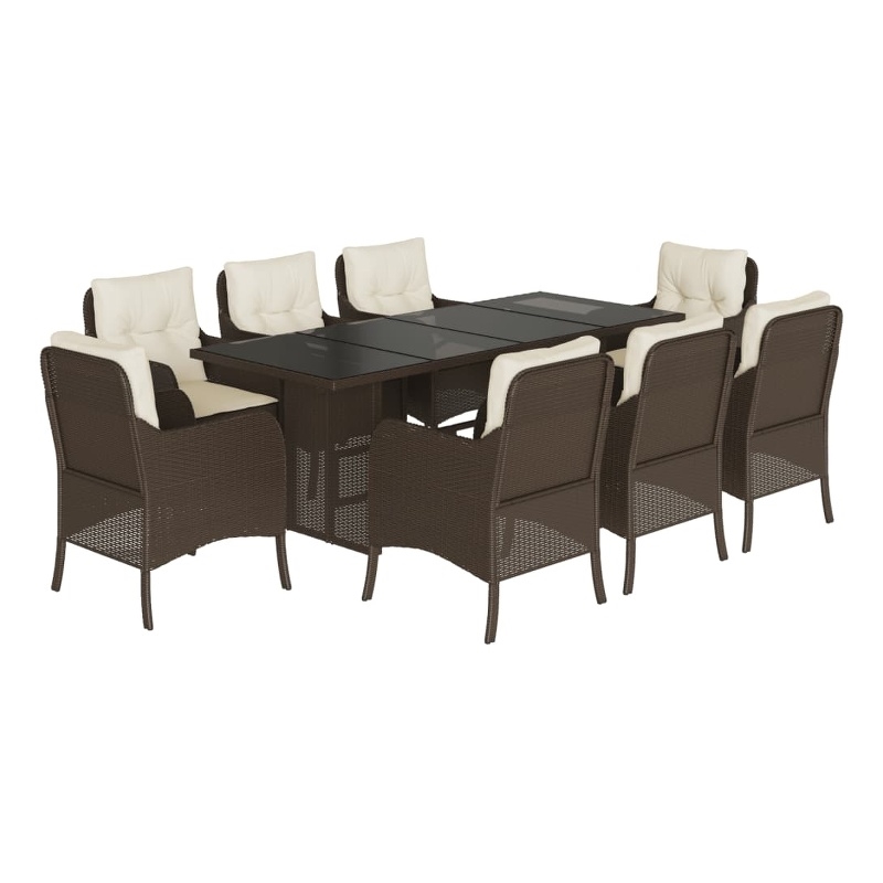 Bowery Hill Contemporary Rattan Garden Dining Set in Brown/Cream white