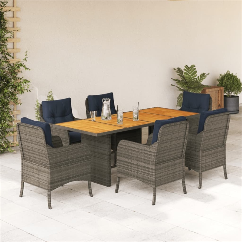 Bowery Hill 7 Piece Poly Rattan Garden Dining Set in Gray/Brown
