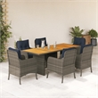 Bowery Hill 7 Piece Poly Rattan Garden Dining Set in Gray/Brown