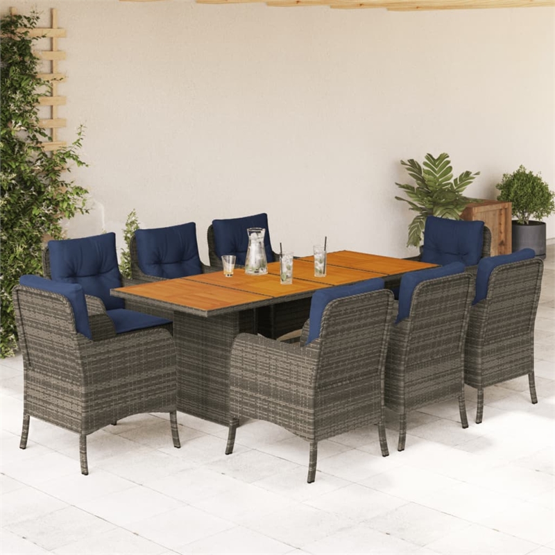 Bowery Hill 9 Piece Poly Rattan Garden Dining Set in Gray/Brown