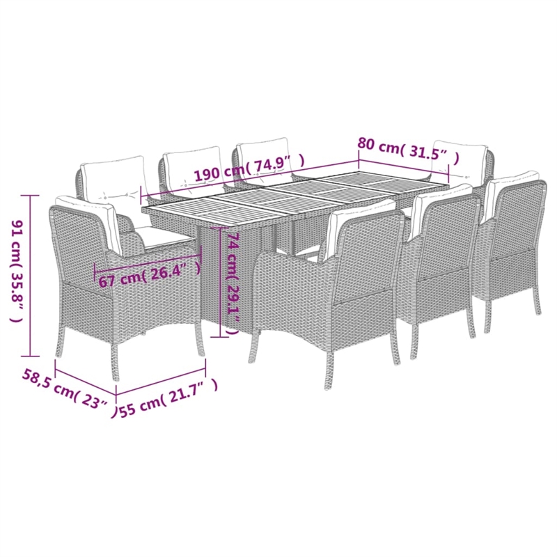 Bowery Hill 9 Piece Poly Rattan Garden Dining Set in Gray/Brown