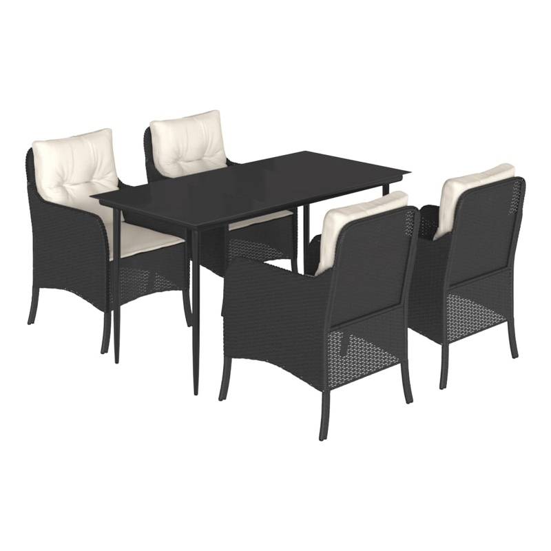 Bowery Hill Contemporary 5 Piece Poly Rattan Garden Dining Set in Black