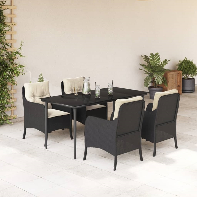 Bowery Hill 5 Piece Poly Rattan Garden Dining Set in Black/Cream White