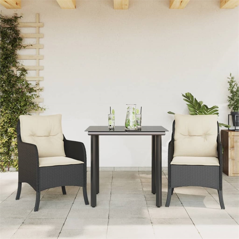 Bowery Hill Poly Rattan Garden Dining Set in Black/Cream White