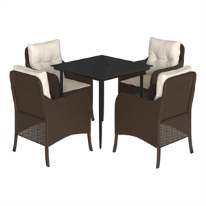 Bowery Hill 5 Piece Poly Rattan Garden Dining Set in Black/Cream White