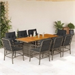 Bowery Hill Contemporary 9 Piece Poly Rattan Garden Dining Set in Gray