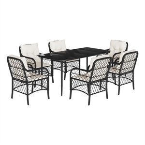 Bowery Hill Contemporary 7 Piece Steel Garden Dining Set in Black