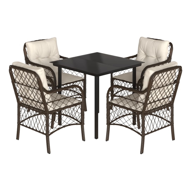 Bowery Hill Contemporary 5 Piece Poly Rattan Garden Dining Set in Brown