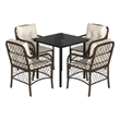 Bowery Hill Contemporary 5 Piece Poly Rattan Garden Dining Set in Brown