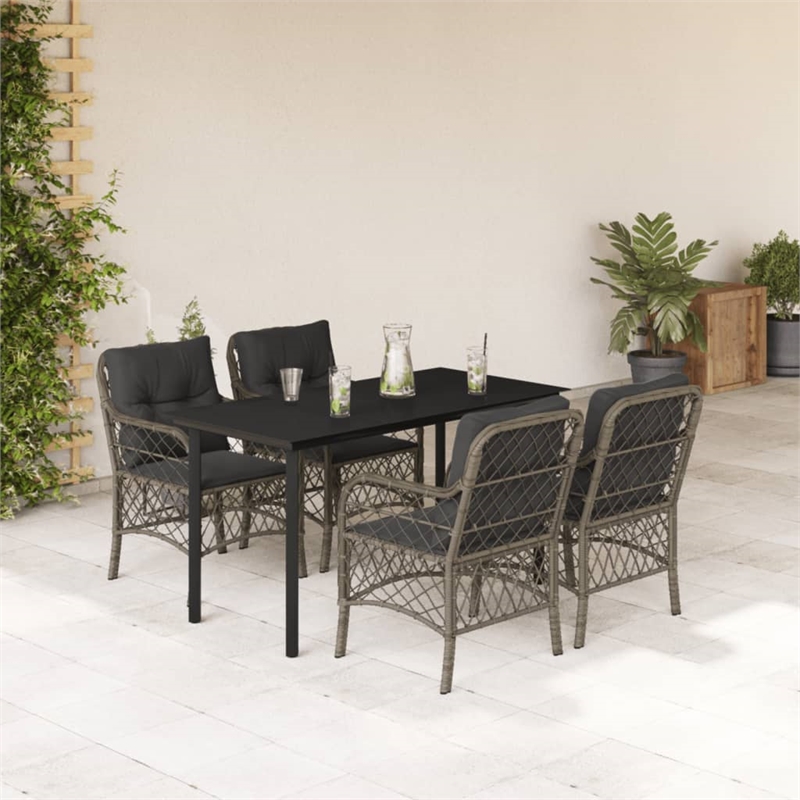 Bowery Hill 5 Piece Poly Rattan Garden Dining Set in Black/Dark Gray