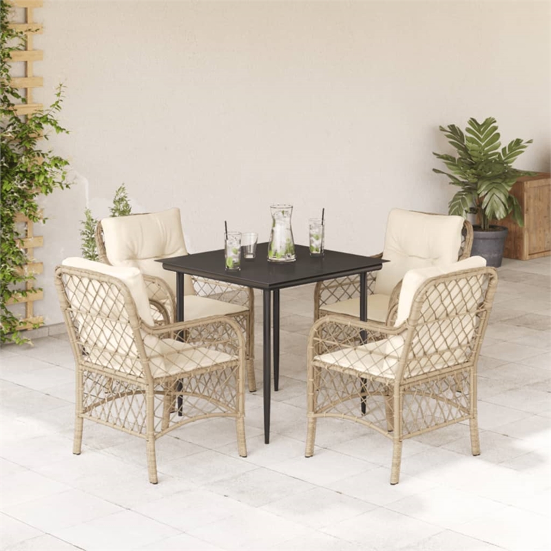 Bowery Hill Contemporary 5 Piece Poly Rattan Garden Dining Set in Beige