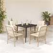 Bowery Hill Contemporary 5 Piece Poly Rattan Garden Dining Set in Beige