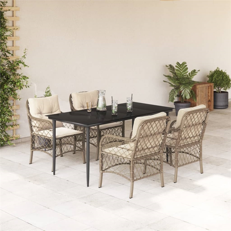 Bowery Hill Contemporary 5 Piece Rattan Garden Dining Set in Black