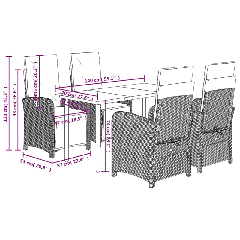 Bowery Hill Contemporary 5 Piece Poly Rattan Garden Dining Set in Gray