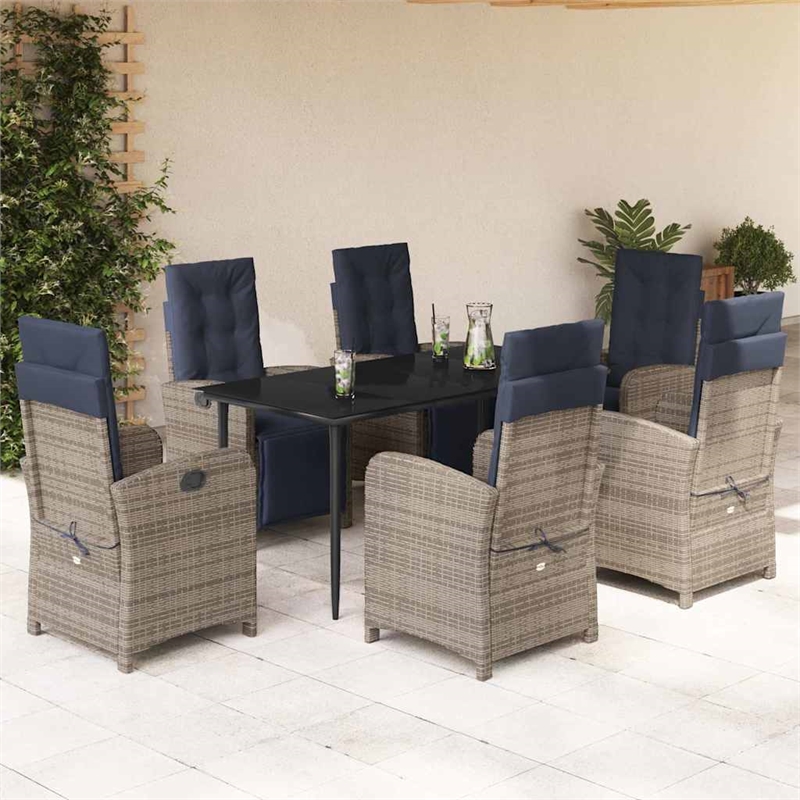 Bowery Hill Contemporary 7 Piece Poly Rattan Garden Dining Set in Black