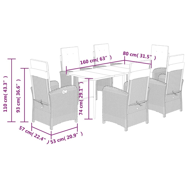 Bowery Hill Contemporary 7 Piece Poly Rattan Garden Dining Set in Black