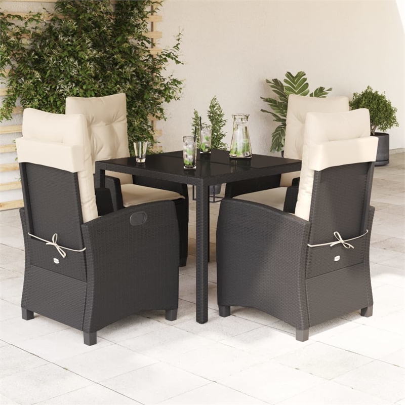 Bowery Hill Contemporary 5 Piece Poly Rattan Garden Dining Set in Black