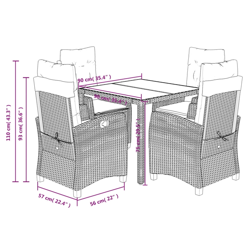 Bowery Hill Contemporary 5 Piece Poly Rattan Garden Dining Set in Black