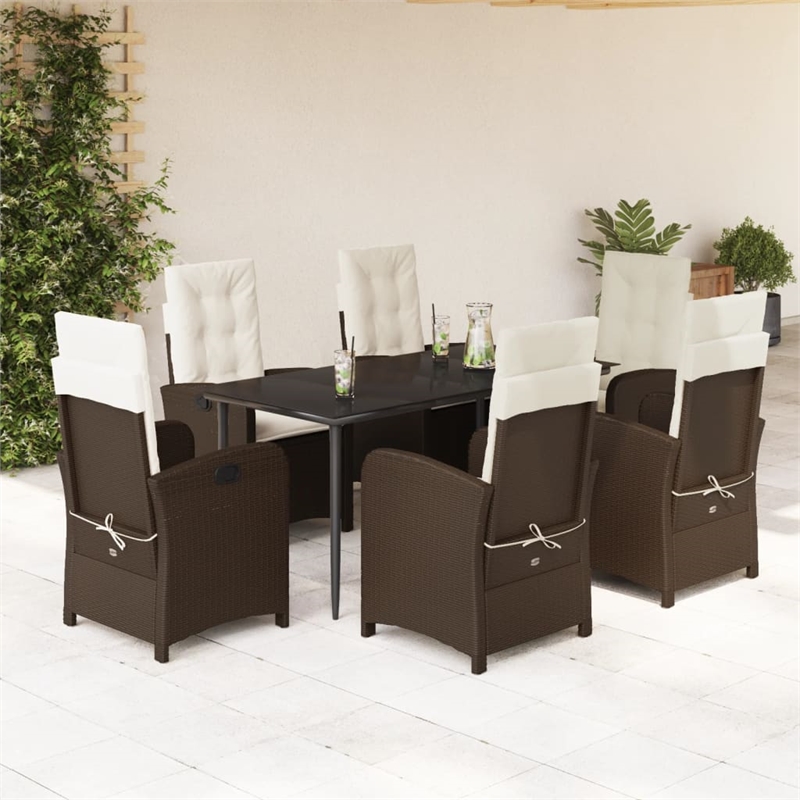 Bowery Hill 7 Piece Rattan Patio Dining Set in Black/Cream White