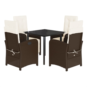 Bowery Hill 5 Piece Poly Rattan Patio Dining Set in Brown/Cream white