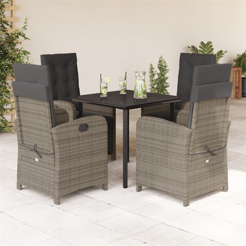 Bowery Hill Contemporary 5 Piece Poly Rattan Garden Dining Set in Gray