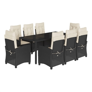 Bowery Hill 9 Piece Steel Garden Dining Set in Black/Cream White