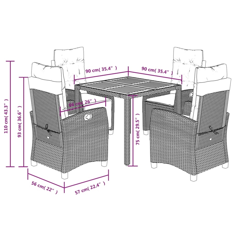 Bowery Hill 5 Piece Poly Rattan Garden Dining Set in Black/Cream White