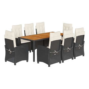 Bowery Hill Contemporary 9 Piece Garden Dining Set in Black/Cream White