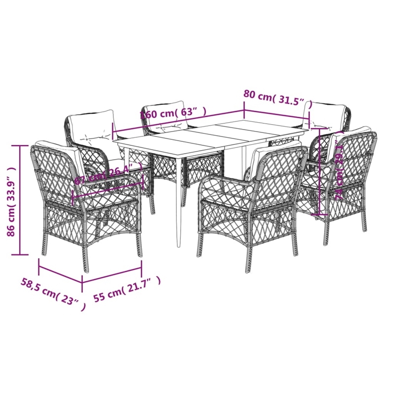 Bowery Hill Contemporary 7 Piece Poly Rattan Garden Dining Set in Gray