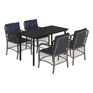 Bowery Hill Contemporary 5 Piece Steel Garden Dining Set in Black