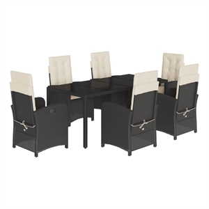 Bowery Hill 7 Piece Poly Rattan Patio Dining Set in Black/Cream White