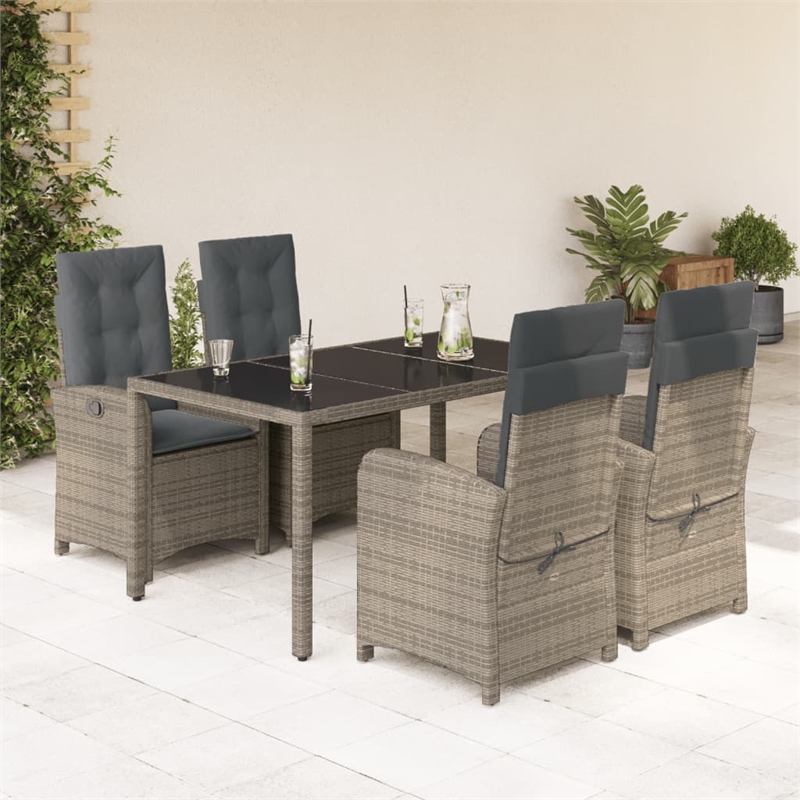 Bowery Hill Contemporary 5 Piece Poly Rattan Garden Dining Set in Gray