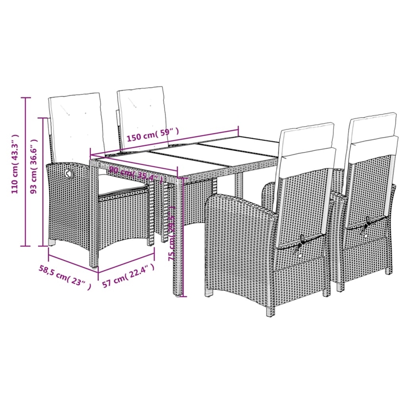Bowery Hill Contemporary 5 Piece Poly Rattan Garden Dining Set in Gray