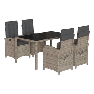 Bowery Hill Contemporary 5 Piece Poly Rattan Garden Dining Set in Gray