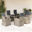 Bowery Hill 7 Piece Poly Rattan Garden Dining Set with Cushions in Gray