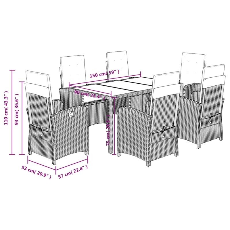Bowery Hill Contemporary 7 Piece Poly Rattan Garden Dining Set in Gray