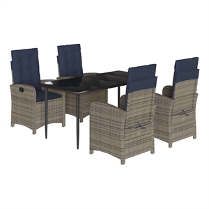 Bowery Hill 5 Piece Poly Rattan Garden Dining Set with Cushions in Gray